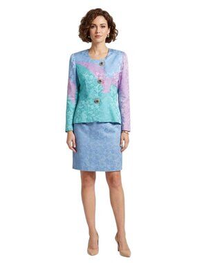 Anne Crimmins For UMI Collection Silk Jaquard Vintage Skirt Suit Size 12